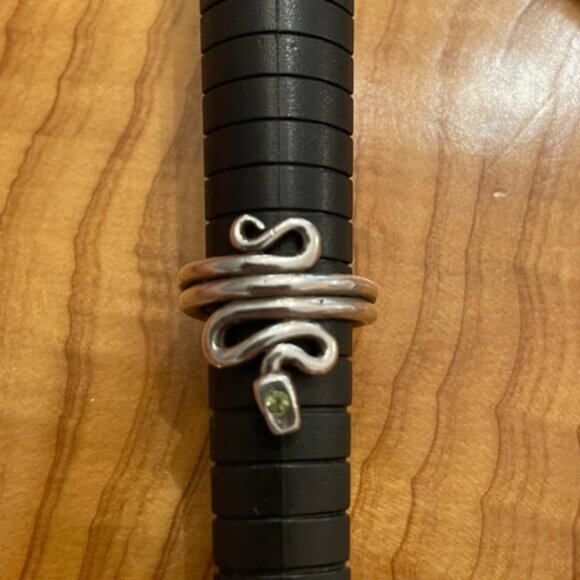 Sterling Silver Snake Ring with Green Peridot - Picture 2 of 9